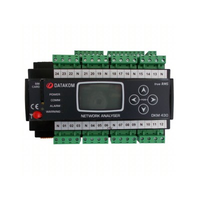 DATAKOM DKM-430-PRO 85-300VAC DIN rail multiple network analyzer RS485, 30 CT inputs, 24 fuse inputs